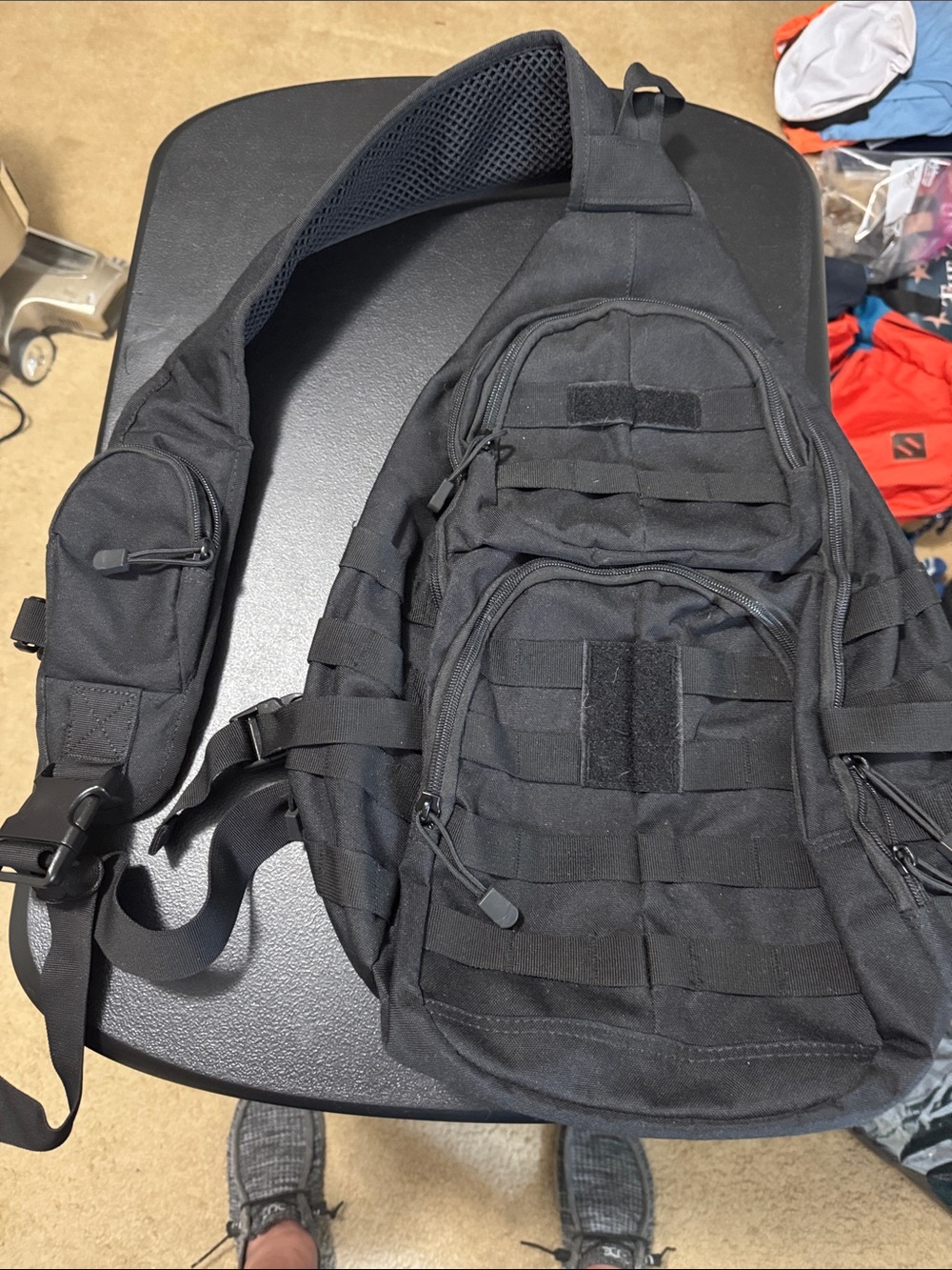 Black Tactical Sling Bag for Men - Compact Crossbody Gear Bag